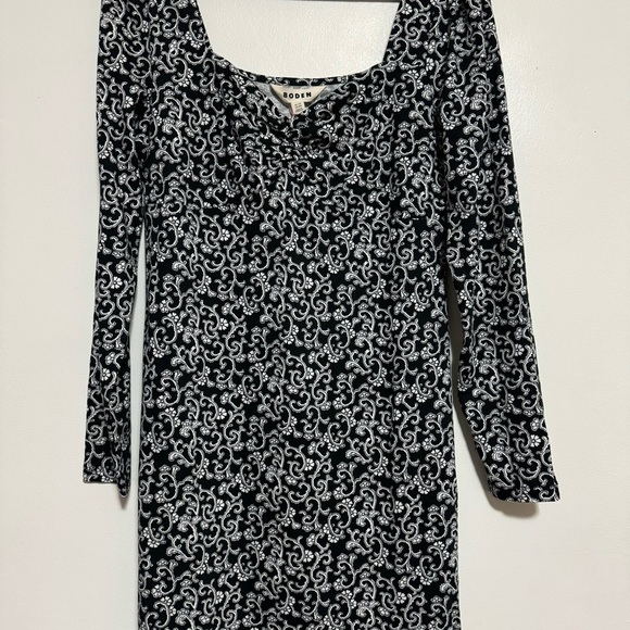 Boden Black White Floral Sweetheart Jersey Mini Dress Long Sleeve - Size 10 - Picture 5 of 8